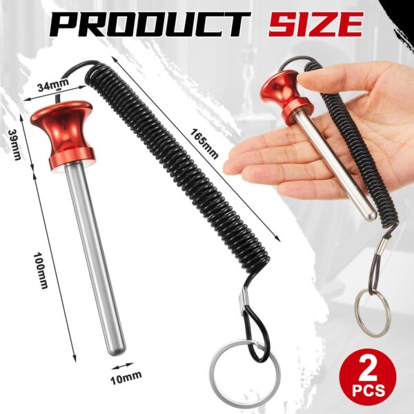 Lasnten 2 Pcs Weight Stack Pin Magnetic Universal Gym Weight Pin 0.4 inch Drop Set with Pull Rope for Plate Apertures Above 10.5 mm Heavy Duty