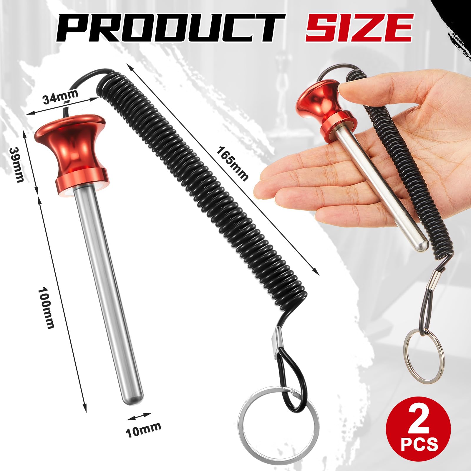Lasnten 2 Pcs Weight Stack Pin Magnetic Universal Gym Weight Pin 0.4 inch Drop Set with Pull Rope for Plate Apertures Above 10.5 mm Heavy Duty