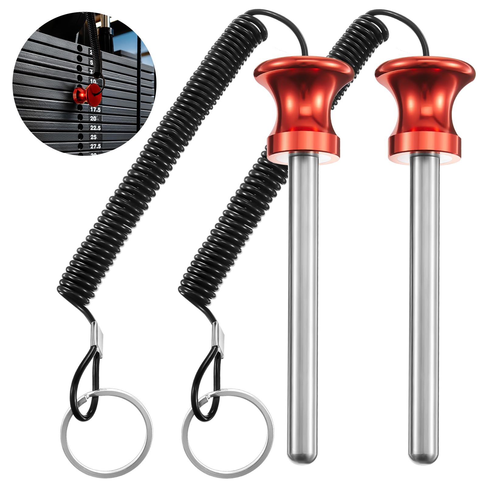 Lasnten 2 Pcs Weight Stack Pin Magnetic Universal Gym Weight Pin 0.4 inch Drop Set with Pull Rope for Plate Apertures Above 10.5 mm Heavy Duty